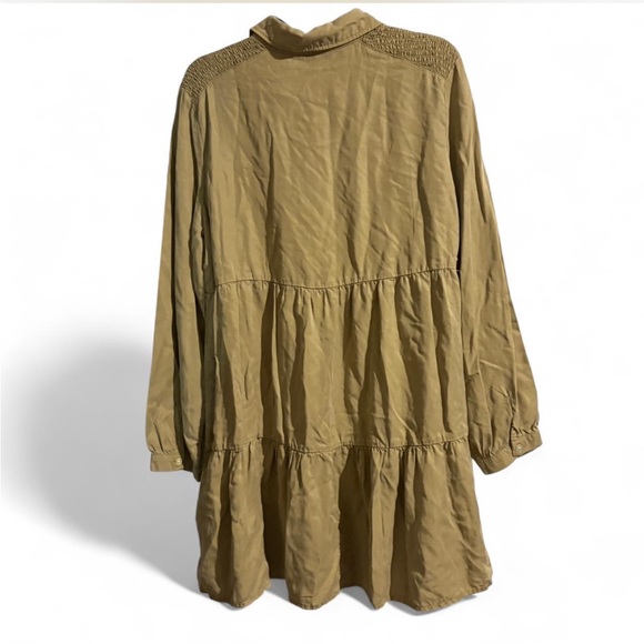 Khaki green Zara midi long sleeve 3/4 button up babydoll casual dress size large - Picture 2 of 8